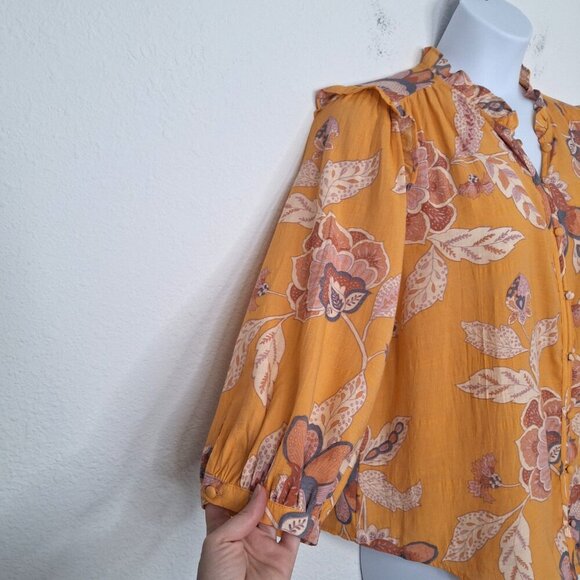 Lauren Conrad Floral Blouse Sz XXL Button Front Puff Sleeves Boho Cottagecore - Picture 7 of 14